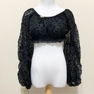 Dolls Kill Delia*s Tug My Heartstrings Puff Sleeve Crop Top Black